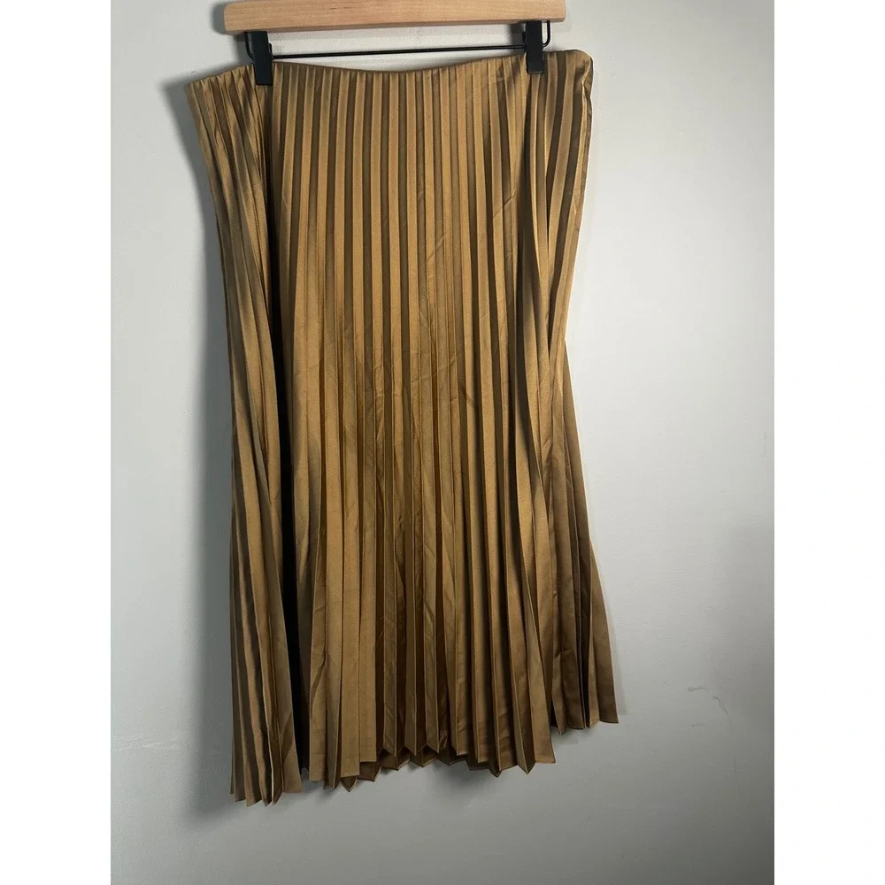 J.Crew Gwyneth Pleated Slip Skirt Bronze Gold Satin Midi Accordion Pleats Large - Picture 6 of 8